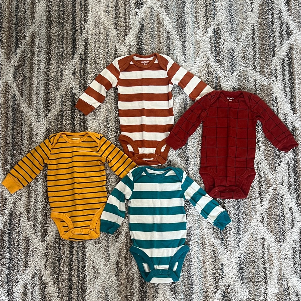 Carter's Striped and Checkered Bodysuit Set - Red, Yellow, Teal, Brown